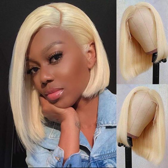 Human Hair 4x4 Lace Closure 613 Blonde Body Wave BOB Wig